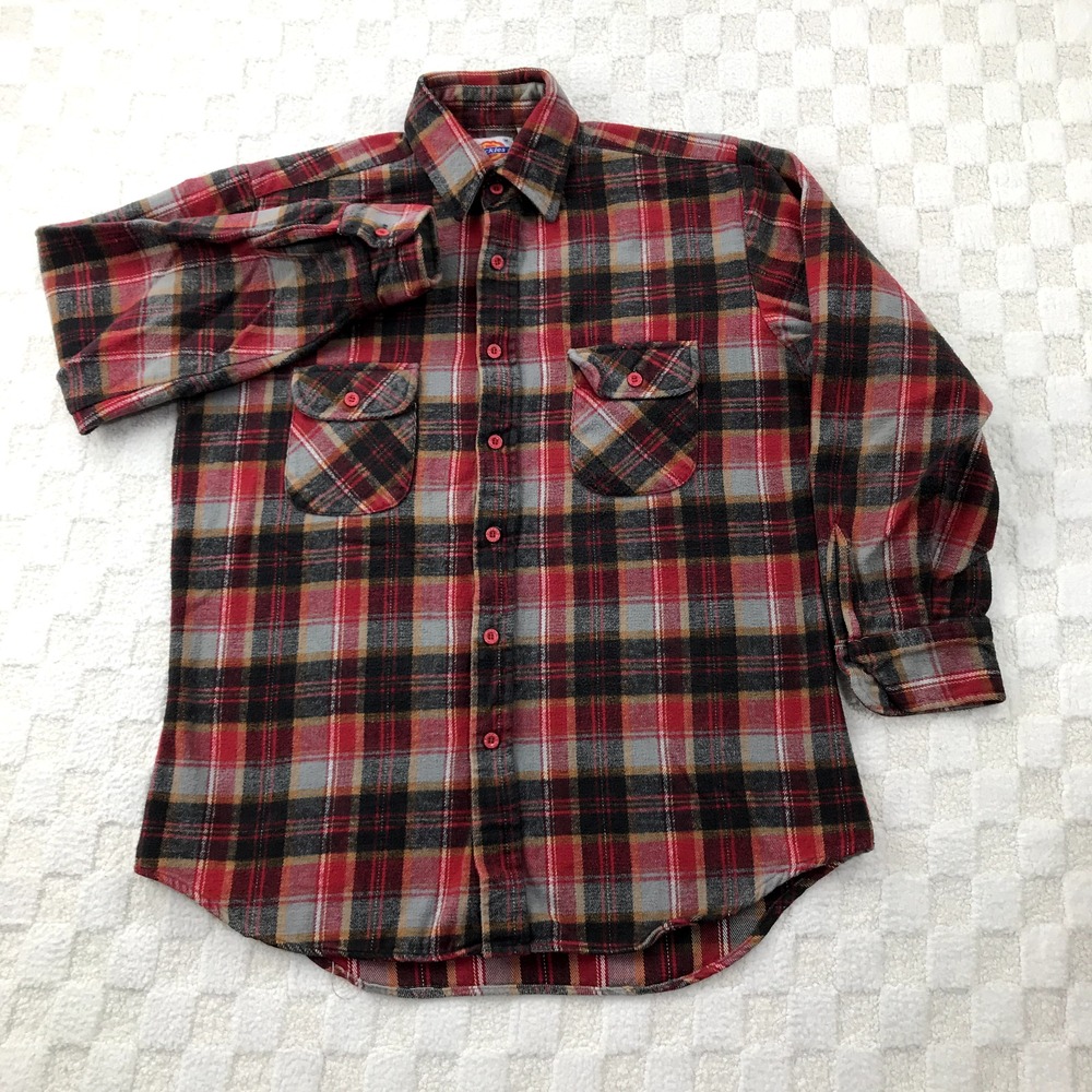 Vintage Dickies Flannel Shirt Mens Medium Red Plaid Lumberjack Button Up
